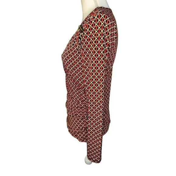MICHAEL Michael Kors Petite Medium Red Multi Chain Print Faux Wrap Stretchy Top - Picture 2 of 6